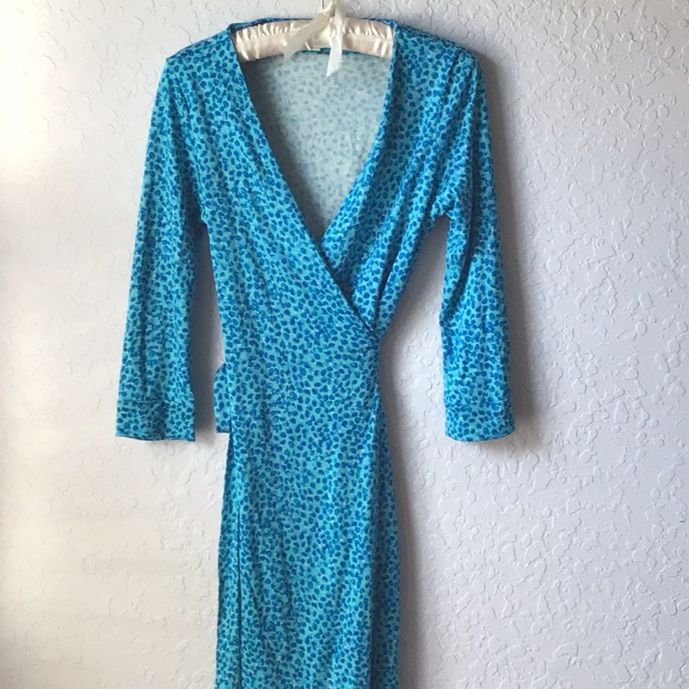 Diane Von Furstenberg Blue Wrap Dress with Teal Accents